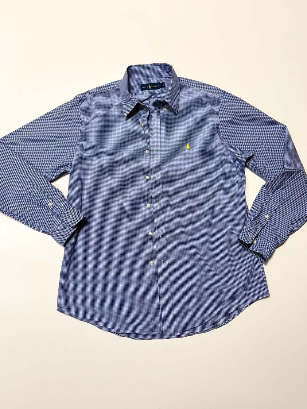 Ralph Lauren Men's Large L Blue White Gingham Check Button Down Long Sleeve Shir